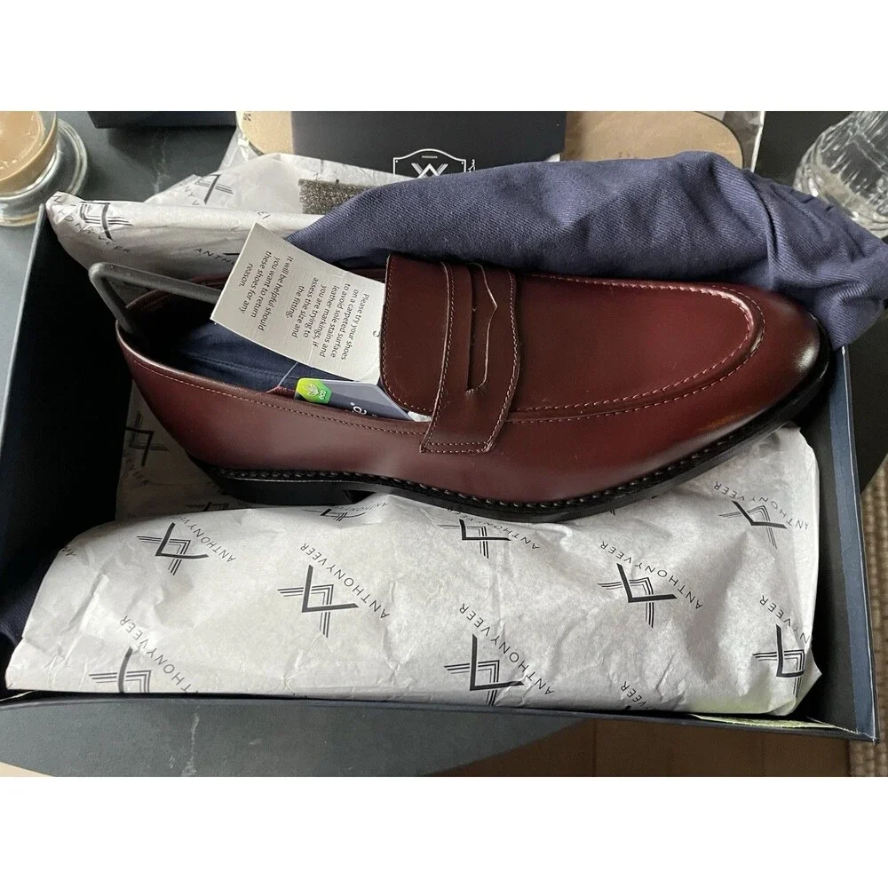 New Anthony Veer Gerry Penny Loafers Slip On Shoes Wine Men Leather Sz 9 Lite